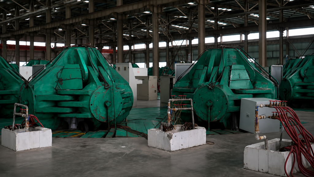 HPHT diamond growth equipment in an industrial workshop