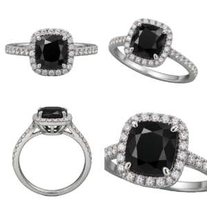 Fancy Black Cushion Halo Ring