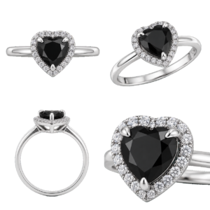 Fancy Black Heart Halo Ring