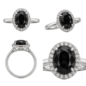 Fancy Black Oval Halo Ring