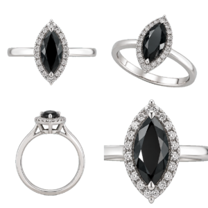 Fancy Black Marquise Halo Ring