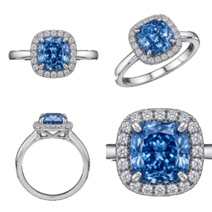Fancy Blue Cushion Halo Ring