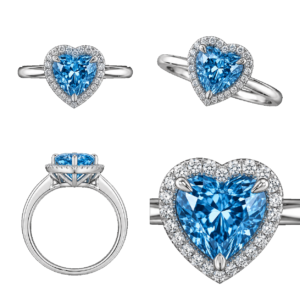 Fancy Blue Heart Halo Ring