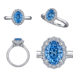 Fancy Blue Oval Halo Ring