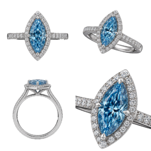 Fancy Blue Marquise Halo Ring
