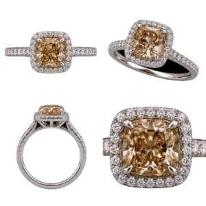 Fancy Champagne Cushion Halo Ring