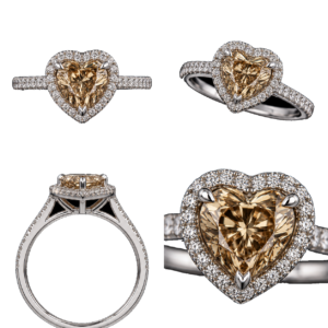 Fancy Champagne Heart Halo Ring