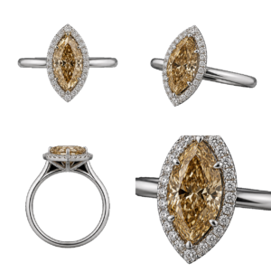 Fancy Champagne Marquise Halo Ring