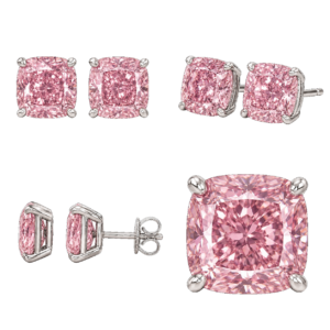 Fancy Pink Cushion Stud Earrings