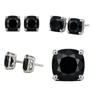 Fancy Black Cushion Stud Earrings