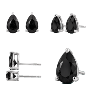 Fancy Black Pear Stud Earrings