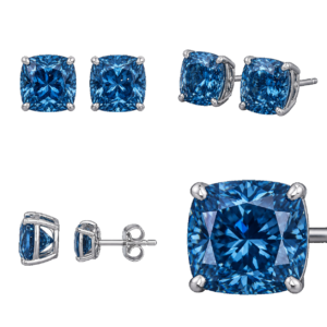 Fancy Blue Cushion Stud Earrings