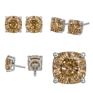 Fancy Champagne Cushion Stud Earrings