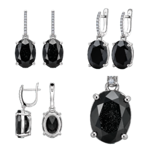Fancy Black Oval Drop Earrings