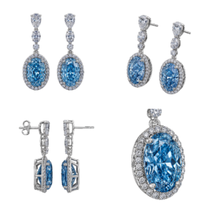 Fancy Blue Oval Drop Earrings