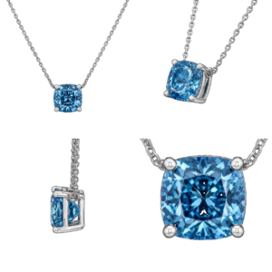 Fancy Blue Cushion Solitaire Necklace