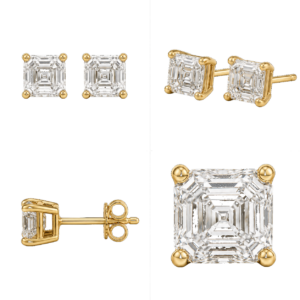 Yellow Gold Asscher Diamond Stud Earrings
