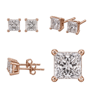 Rose Gold Princess Diamond Stud Earrings